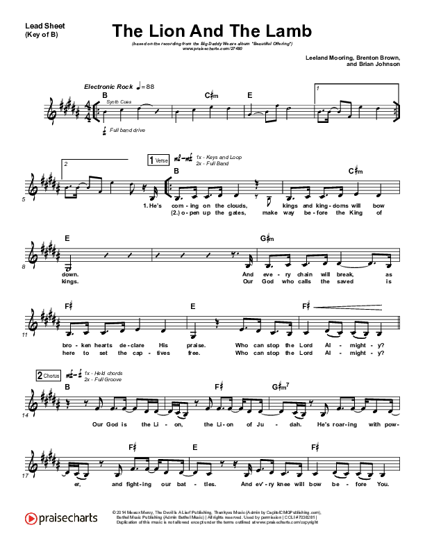 The Lion And The Lamb Lead Sheet (Melody) (Big Daddy Weave)
