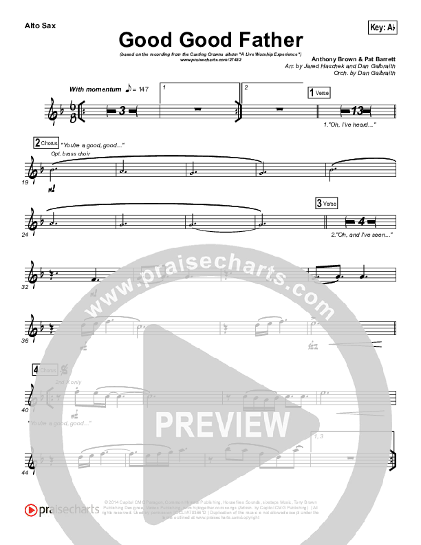 Good Good Father Alto Sax (Casting Crowns)