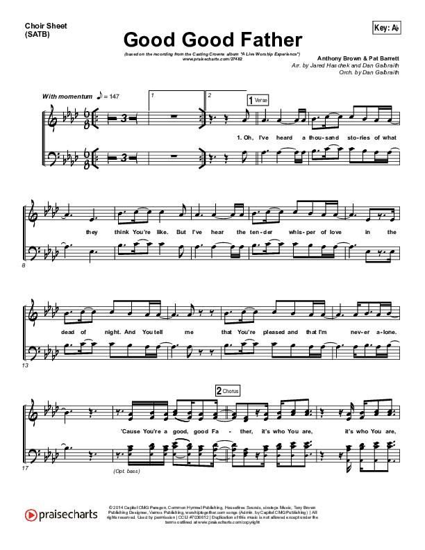Good Good Father Choir Vocals (SATB) (Casting Crowns)