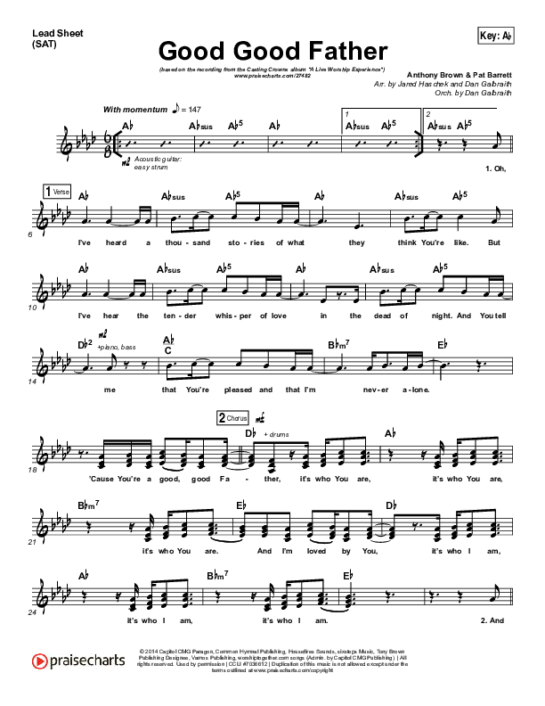 Good Good Father Lead Sheet (SAT) (Casting Crowns)