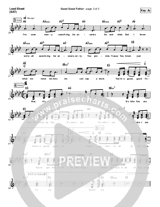 Good Good Father Lead Sheet (SAT) (Casting Crowns)