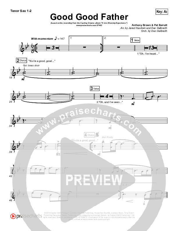 Good Good Father Tenor Sax 1/2 (Casting Crowns)