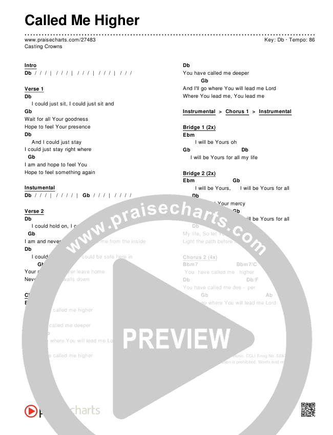 Called Me Higher Chords & Lyrics (Casting Crowns)