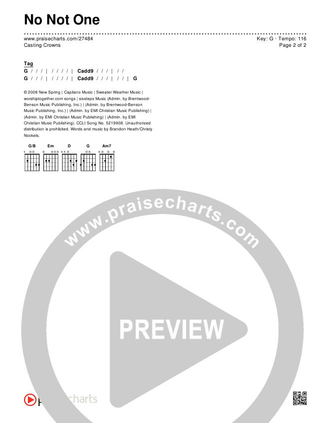 No Not One Chords & Lyrics (Casting Crowns)