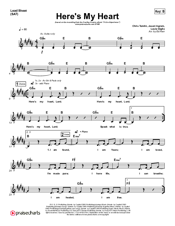 Here's My Heart Lead Sheet (SAT) (Casting Crowns)