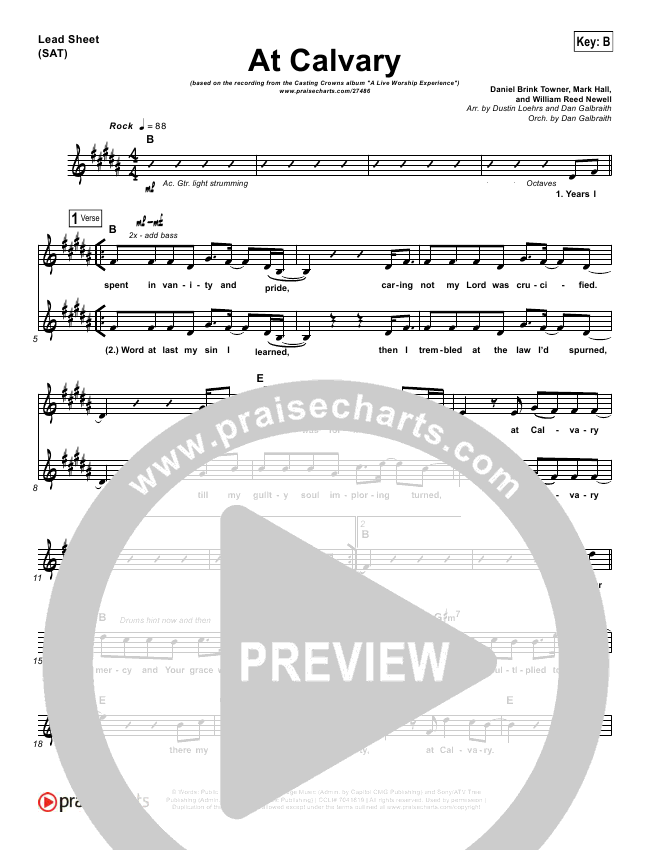 At Calvary Sheet Music Casting Crowns Praisecharts Years i spent in vanity and pride. at calvary sheet music casting crowns