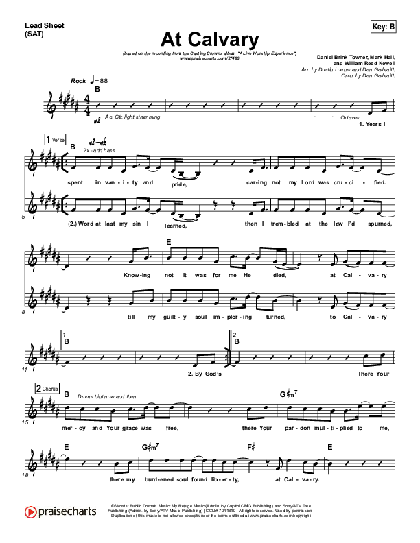 At Calvary Lead Sheet (SAT) (Casting Crowns)