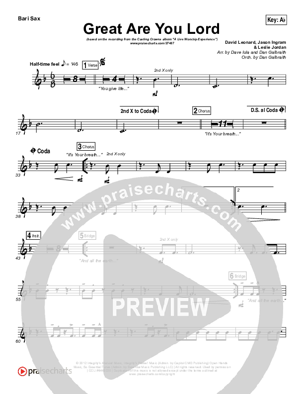 Great Are You Lord Bari Sax (Casting Crowns)