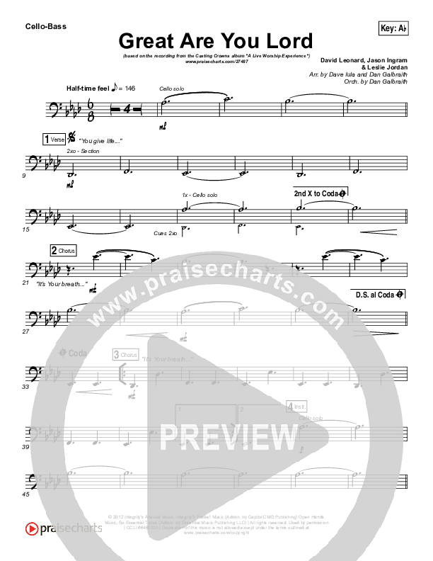 Great Are You Lord Cello/Bass (Casting Crowns)