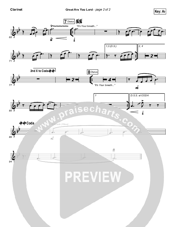 Great Are You Lord Clarinet (Casting Crowns)