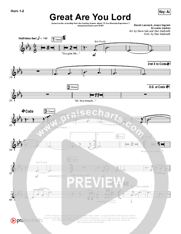 Great Are You Lord French Horn 1/2 (Casting Crowns)