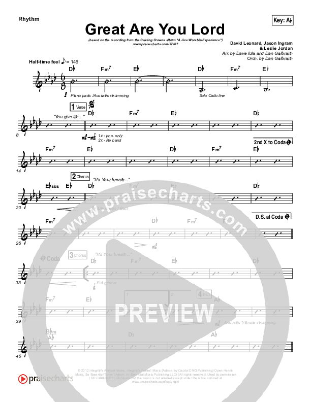 Great Are You Lord Rhythm Chart (Casting Crowns)