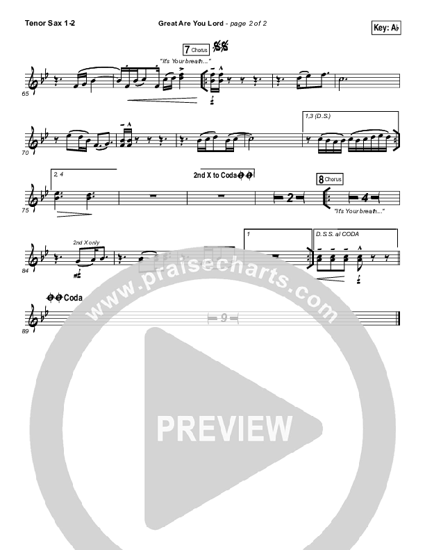 Great Are You Lord Tenor Sax 1/2 (Casting Crowns)