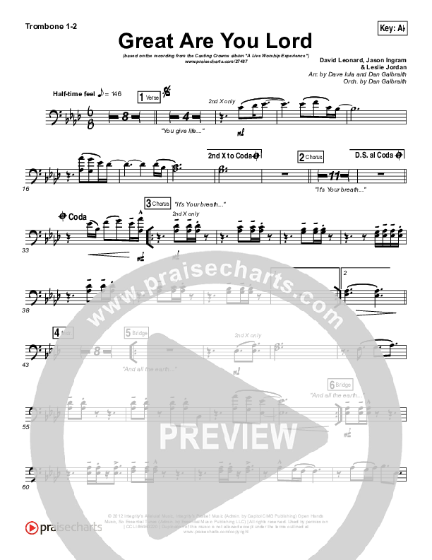 Great Are You Lord Trombone 1/2 (Casting Crowns)