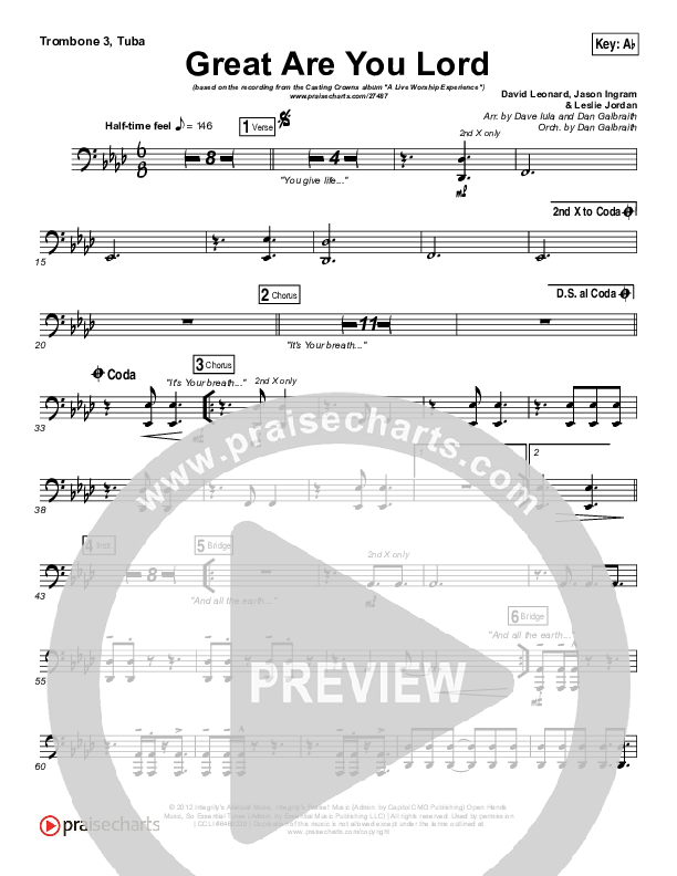 Great Are You Lord Trombone 3/Tuba (Casting Crowns)