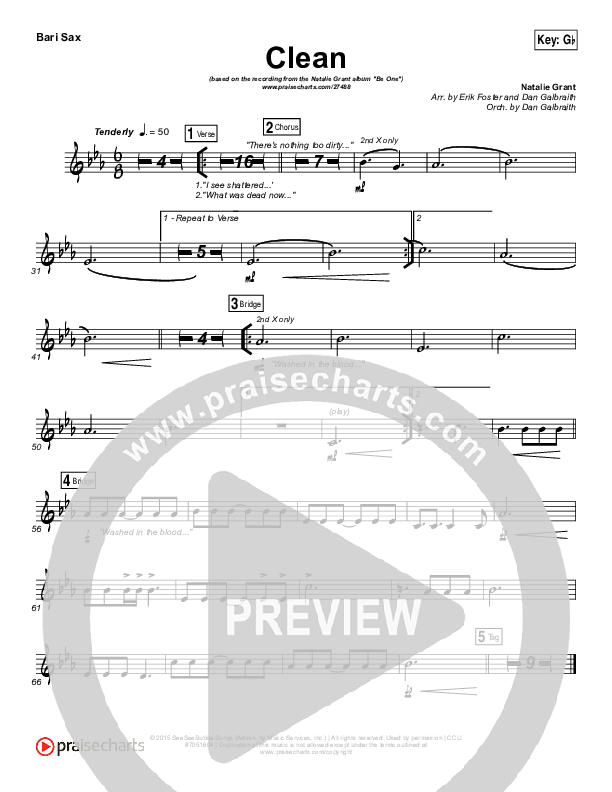 Clean Bari Sax Sheet Music PDF (Natalie Grant) PraiseCharts