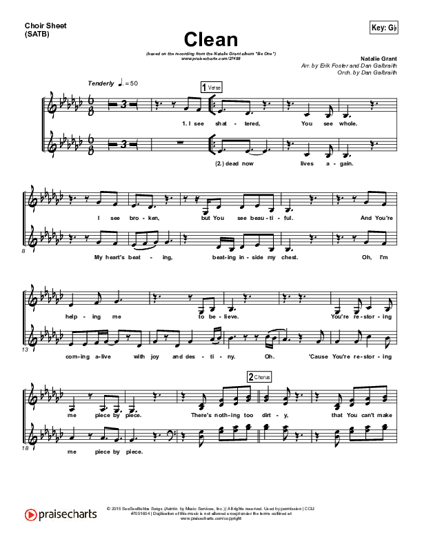 Clean Choir Sheet (SATB) (Natalie Grant)