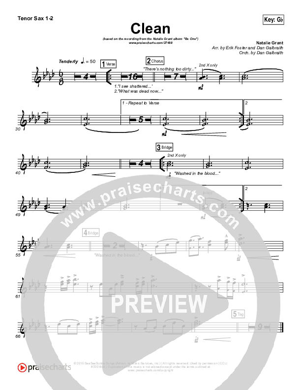 Clean Tenor Sax Sheet Music PDF (Natalie Grant) PraiseCharts