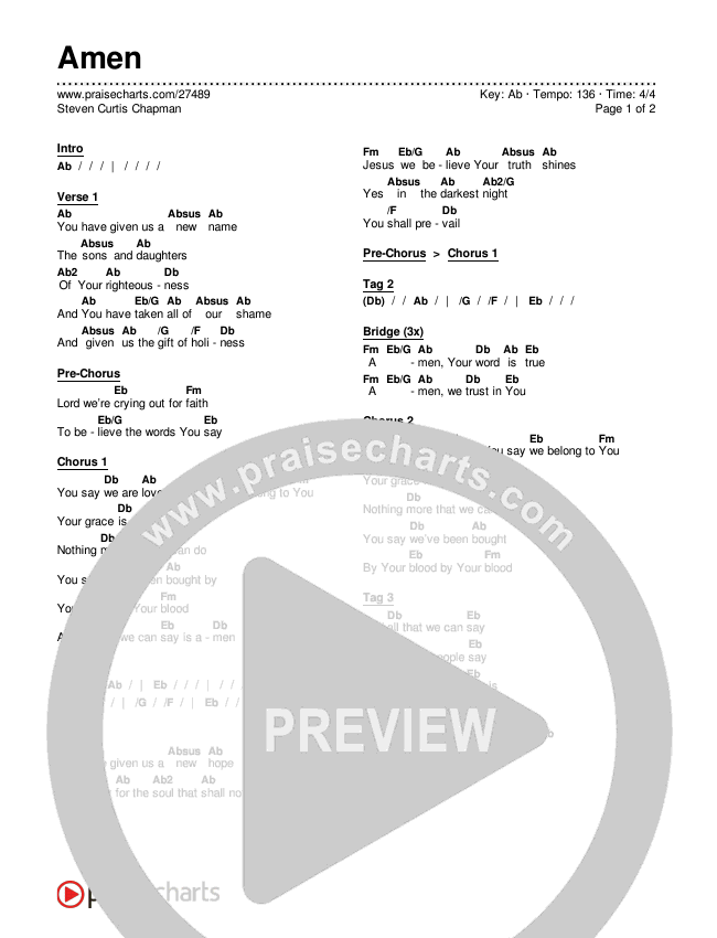 Amen Chords & Lyrics (Steven Curtis Chapman)