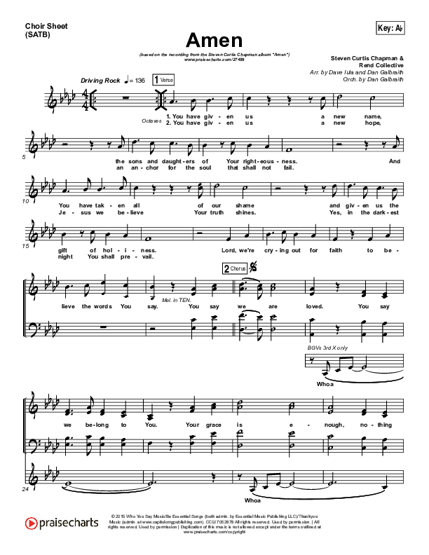 Amen Vocal Sheet (SATB) (Steven Curtis Chapman)