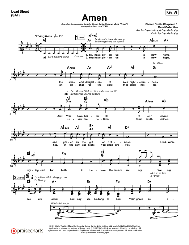 Amen Lead & Piano/Vocal (Steven Curtis Chapman)