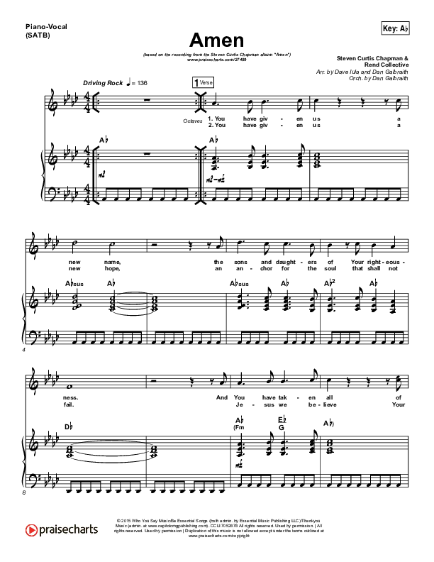 Amen Piano/Vocal (SATB) (Steven Curtis Chapman)
