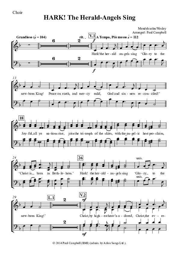 Hark The Herald-Angels Sing (with Fanfare and Descant) Choir Vocals (SATB) (The New Irish Choir And Orchestra)