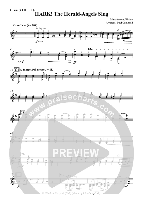 Hark The Herald-Angels Sing (with Fanfare and Descant) Clarinet 1/2 (The New Irish Choir And Orchestra)