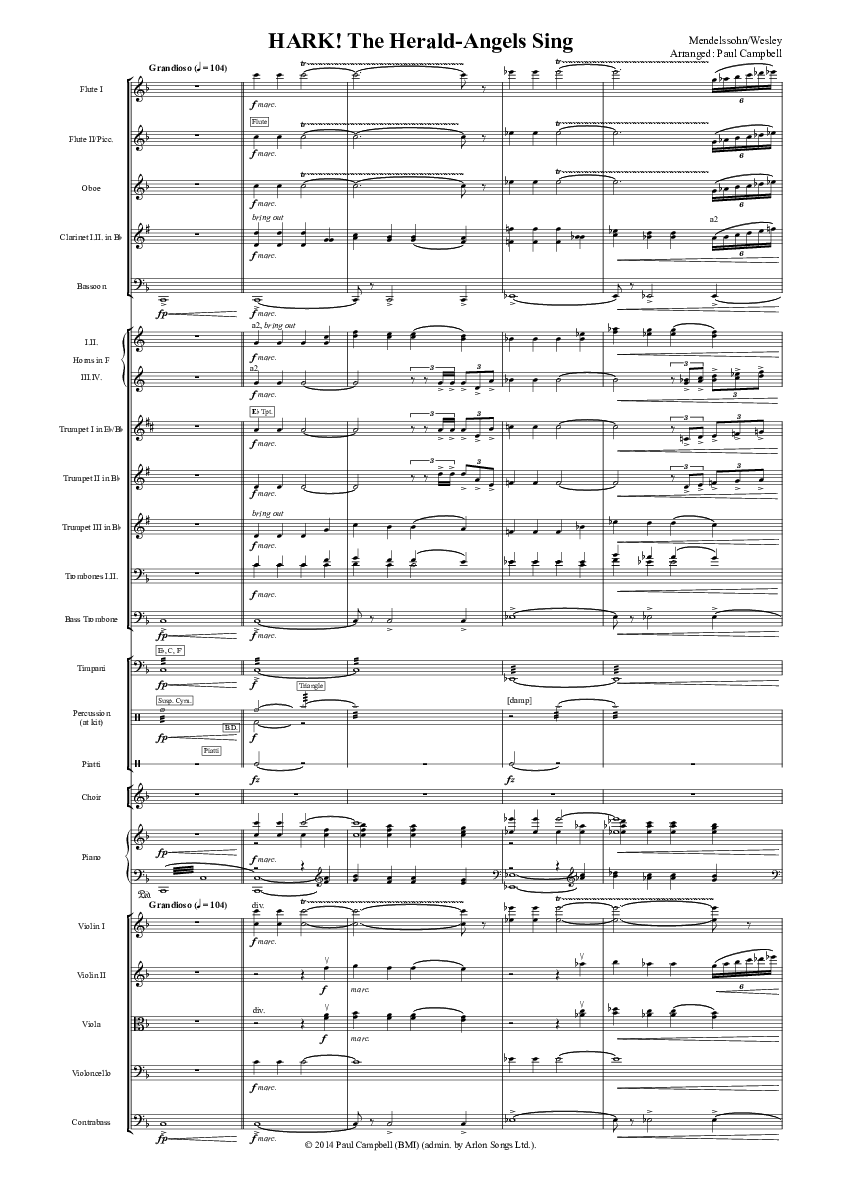 Hark The Herald-Angels Sing (with Fanfare and Descant) Conductor's Score (The New Irish Choir And Orchestra)