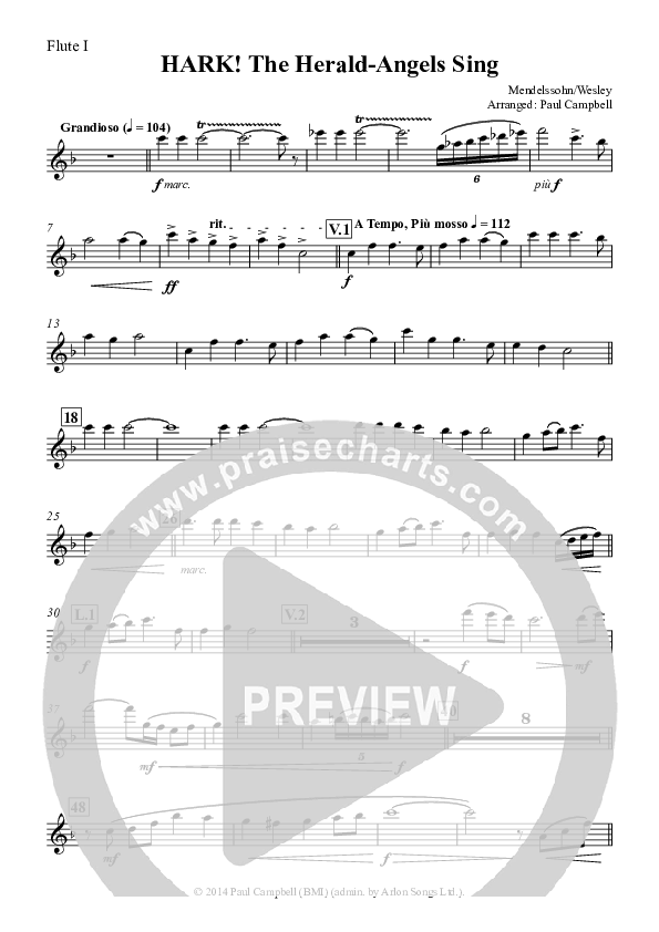 Hark The Herald-Angels Sing (with Fanfare and Descant) Flute (The New Irish Choir And Orchestra)