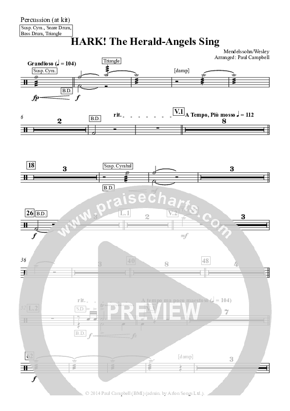 Hark The Herald-Angels Sing (with Fanfare and Descant) Percussion (The New Irish Choir And Orchestra)