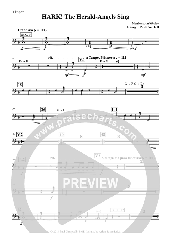 Hark The Herald-Angels Sing (with Fanfare and Descant) Timpani (The New Irish Choir And Orchestra)