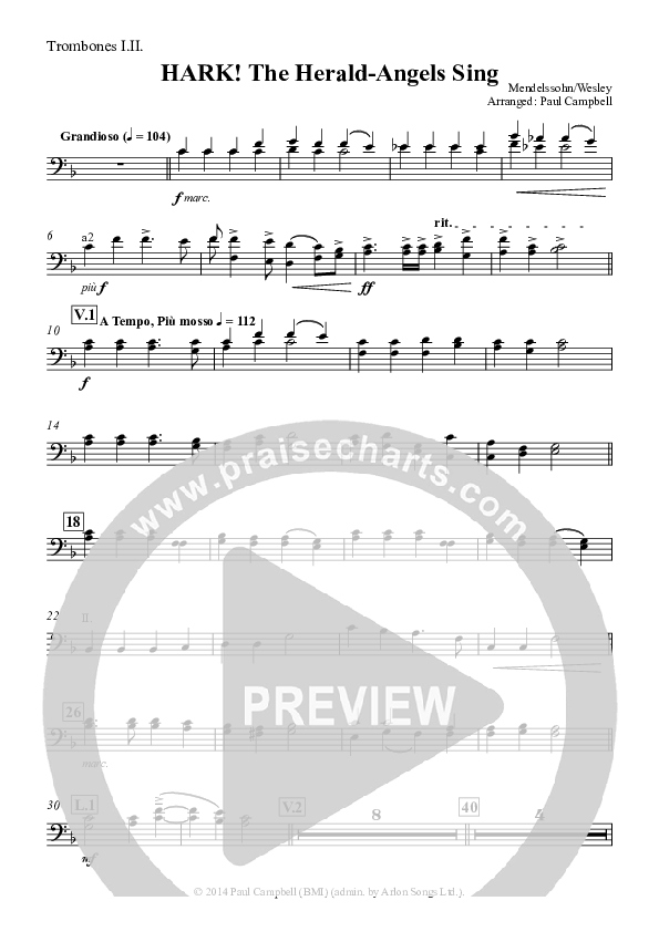 Hark The Herald-Angels Sing (with Fanfare and Descant) Trombone 1/2 (The New Irish Choir And Orchestra)