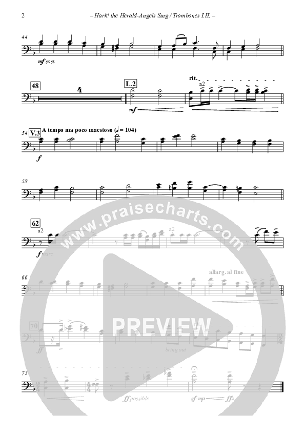 Hark The Herald-Angels Sing (with Fanfare and Descant) Trombone 1/2 (The New Irish Choir And Orchestra)