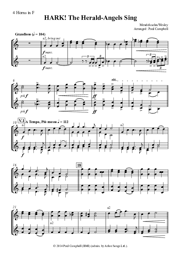 Hark The Herald-Angels Sing (with Fanfare and Descant) Trumpet 1/2/3 (The New Irish Choir And Orchestra)