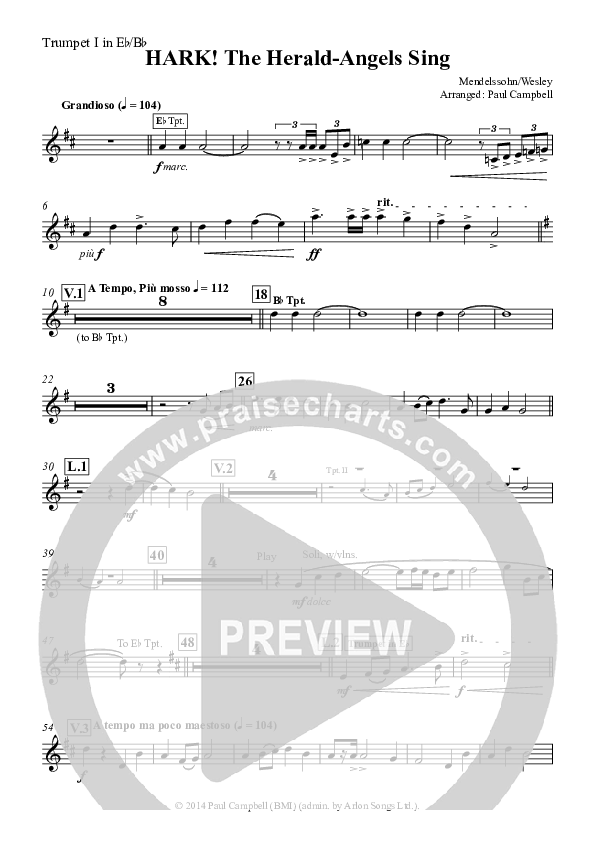 Hark The Herald-Angels Sing (with Fanfare and Descant) Trumpet 1 (The New Irish Choir And Orchestra)