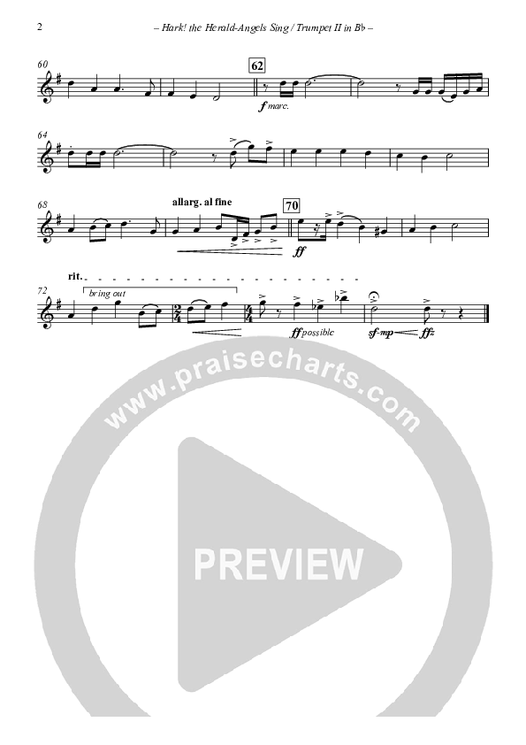 Hark The Herald-Angels Sing (with Fanfare and Descant) Trumpet 2 (The New Irish Choir And Orchestra)