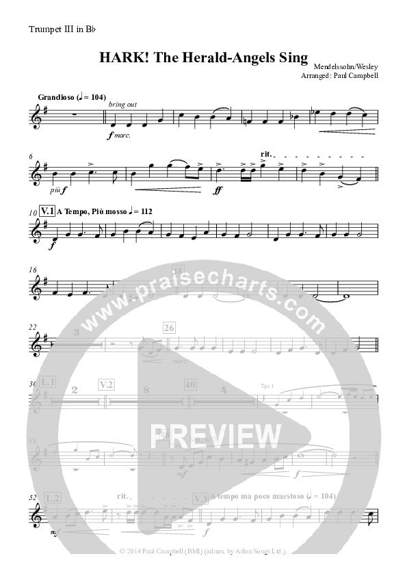 Hark The Herald-Angels Sing (with Fanfare and Descant) Trumpet 3 (The New Irish Choir And Orchestra)