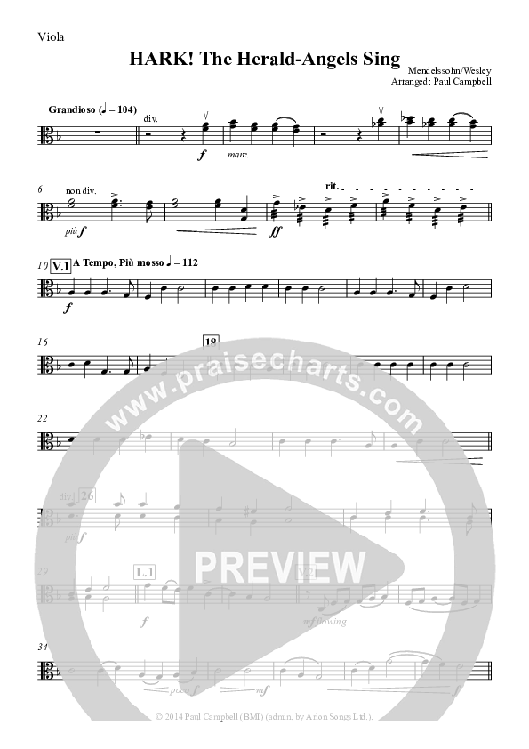 Hark The Herald-Angels Sing (with Fanfare and Descant) Viola (The New Irish Choir And Orchestra)