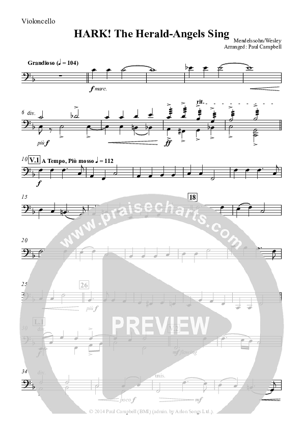 Hark The Herald-Angels Sing (with Fanfare and Descant) Violincello (The New Irish Choir And Orchestra)