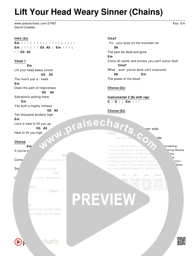 Lift Your Head Weary Sinner (Chains) Chords & Lyrics (David Crowder)