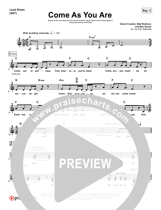 Come As You Are Sheet Music PDF (David Crowder) PraiseCharts