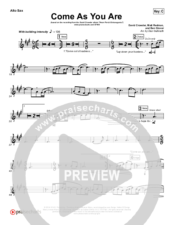 Come As You Are Alto Sax (David Crowder)