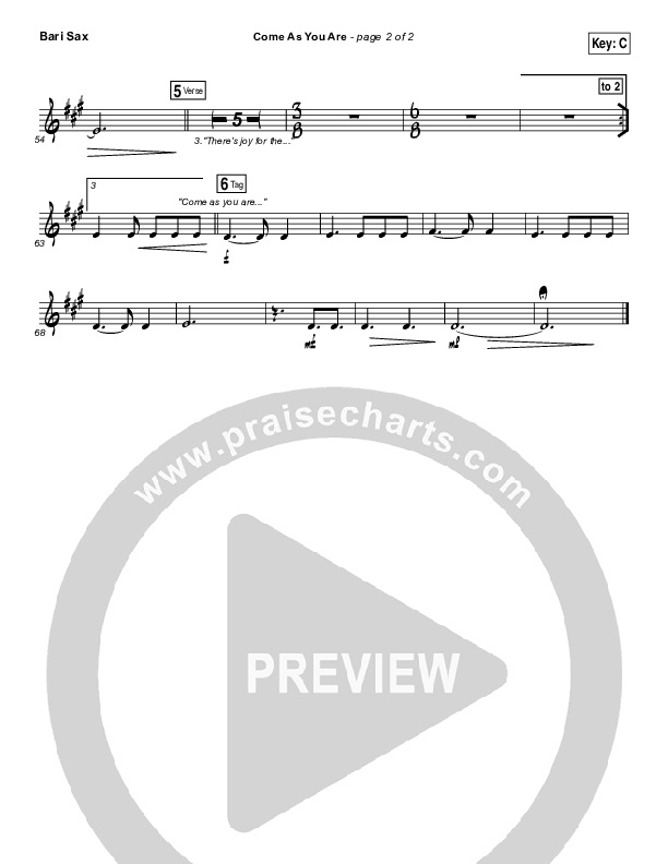 Come As You Are Bari Sax (David Crowder)