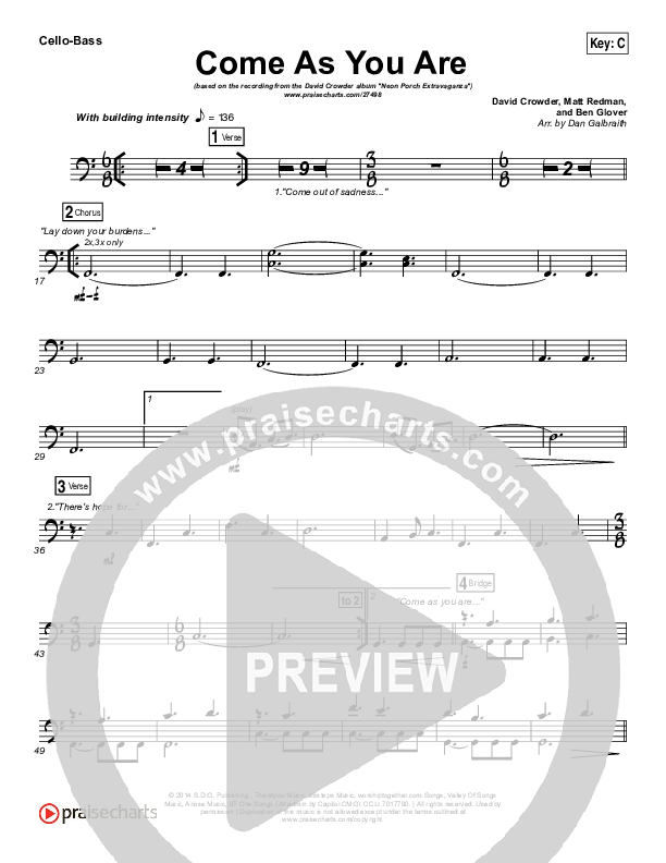Come As You Are Cello/Bass (David Crowder)