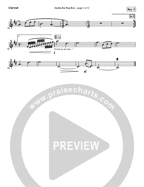 Come As You Are Clarinet (David Crowder)