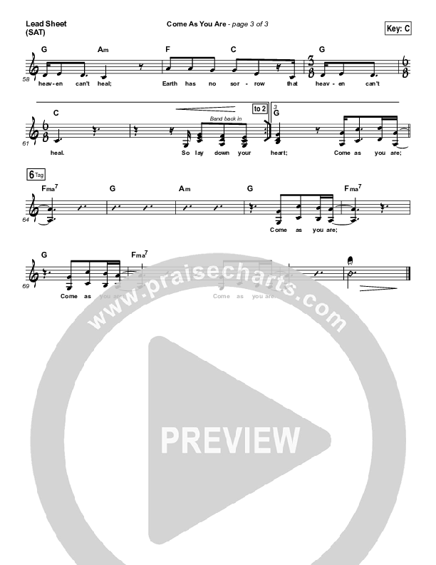 Come As You Are Lead Sheet (SAT) (David Crowder)