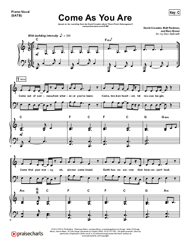 Come As You Are Piano/Vocal & Lead (David Crowder)