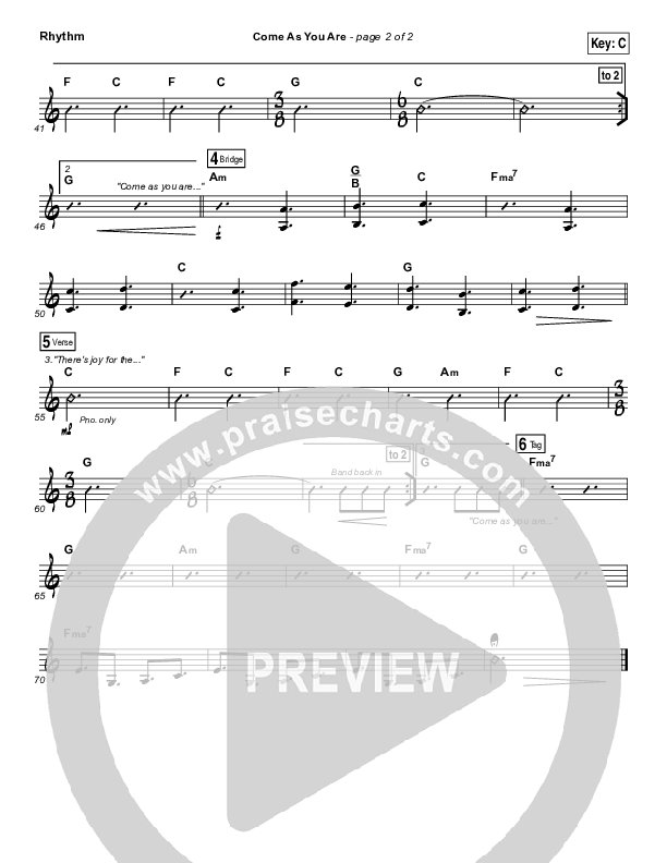 Come As You Are Rhythm Chart (David Crowder)