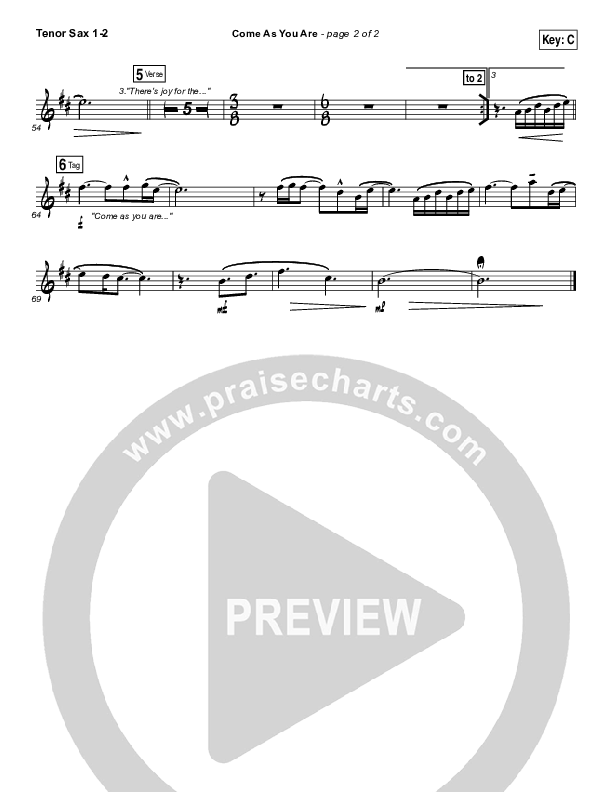 Come As You Are Tenor Sax 1/2 (David Crowder)